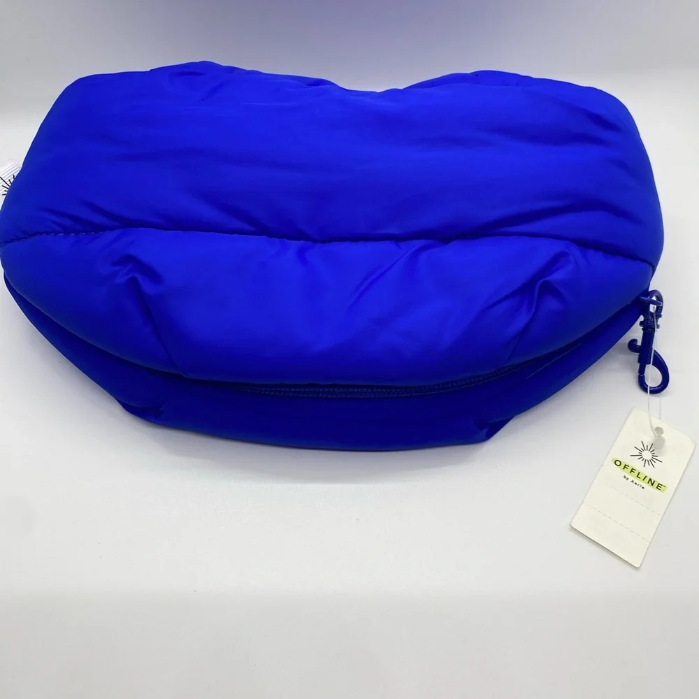 NWT Offline by Aerie Puffer Pouch Small Blue Nylon Makeup Travel Zip Bag - Picture 2 of 5